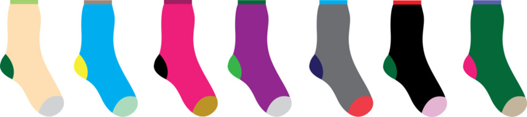 Set of colorful socks icons isolated on white background