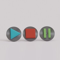 3d rendered play pause stop button perfect for music design project