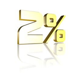 2%, 2 Prozent als 3D-Illustration, 3D-Rendering, 3D-Darstellung