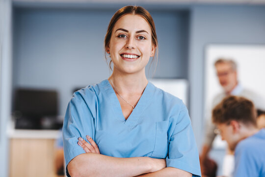 Young caucasian woman studying medicine at university