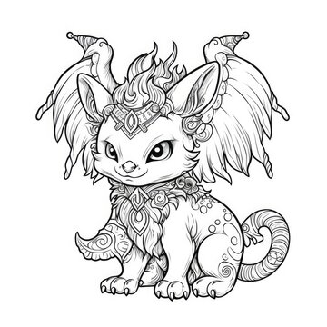 Coloring Pages for Kids Animals and Mystical Creatures in Fairy-tale Landscapes AI Generated
