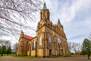 Fototapeta na wymiar Built in 1912 in the neo-Gothic style, the Roman Catholic church of St. Anne in Krynki, Podlasie, Poland.