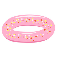 Pink donut swimming pool ring with dots, inflatable, float. Summer vacation holiday rubber object