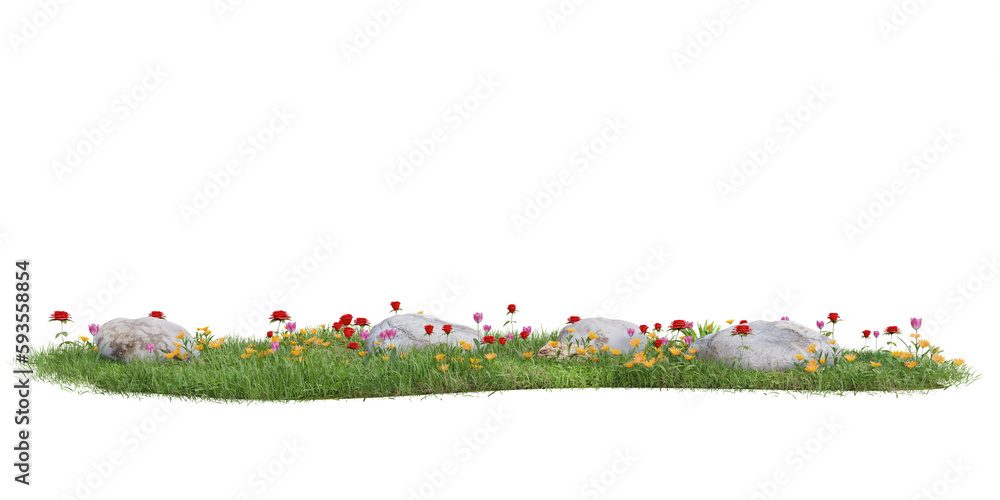 Poster group of forest grass and flowers on transparent background 3d rendering png