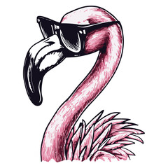 cool flamingo wearing sunglasses. Summer vector illustration  © Satoru Sketches