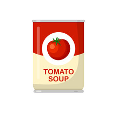 Tomato soup can. Vector illustration in trendy flat style isolated on white background.