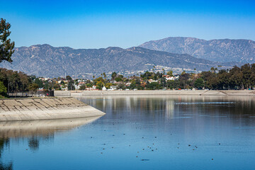 View of Silver Lake Reservoirs in Los Angeles, California, USA

