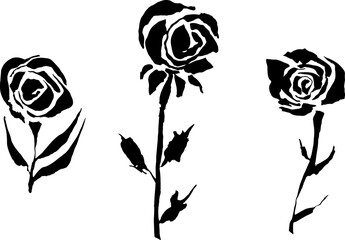 Set of Rose Flower Abstract Silhouettes.