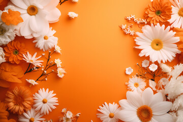 Blossoms in Orange: White and Orange Flowers on an Orange Background