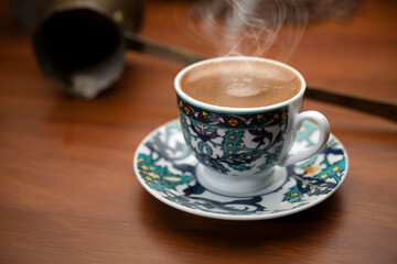 Close-up of a traditional Turkish coffee on table
