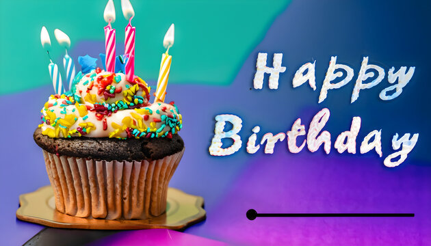 birthday cake with candles,Colorful happy birthday cupcakes., Ai generated 