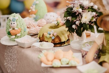 Closeup shot of the colorful cake eggs for Easter celebration