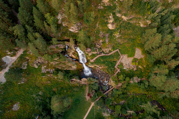 Kamyshlinsky waterfall Altai mountains summer Russia, aerial top view