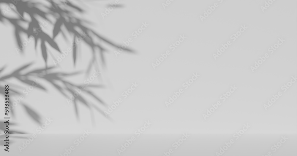 Poster blurred shadow of foliage on a light wall. copy space 3d rendering