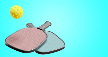 Pickleball two racket sport ball on isolated background. 3d rendering