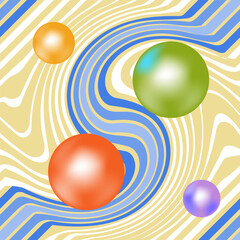 Colorful chaotic balls on a color wavy line