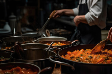 Soups And Stews Defocused Chef In The Background. Generative AI