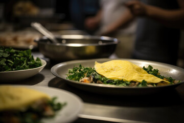 Omelets Defocused Chef In The Background. Generative AI