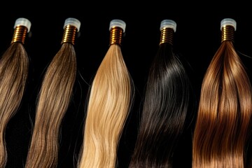 Samples Of Hair Extensions With Different Colors Of Hair. Generative AI - obrazy, fototapety, plakaty