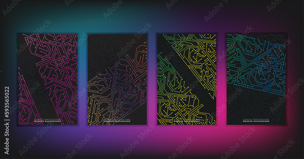 Poster Abstract geometric composition forms modern background with decorative triangles and patterns backdrop vector illustration set