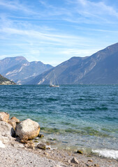 View of mountains and lake in Limone sul Garda Italy