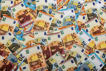 a heap of different euro banknotes