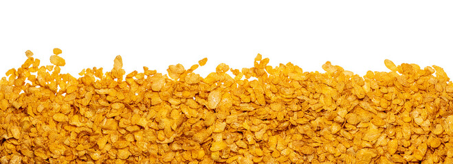 a heap of corn flakes with white background for banner, panorama or border