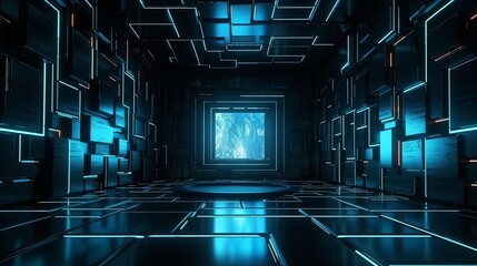 Science fiction space station illustration with dazzling  lighting. Generative AI