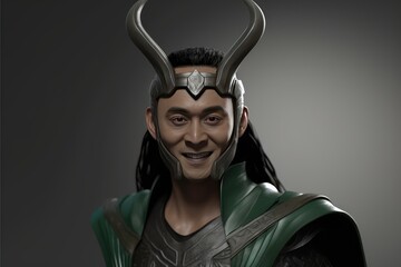 Loki god of mischief, trickster god of Norse Mythology who has the ability to change his shape and sex, created with generative ai - obrazy, fototapety, plakaty