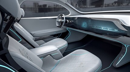 Futuristic autonomous self-driving Car Interior. Generative AI illustration