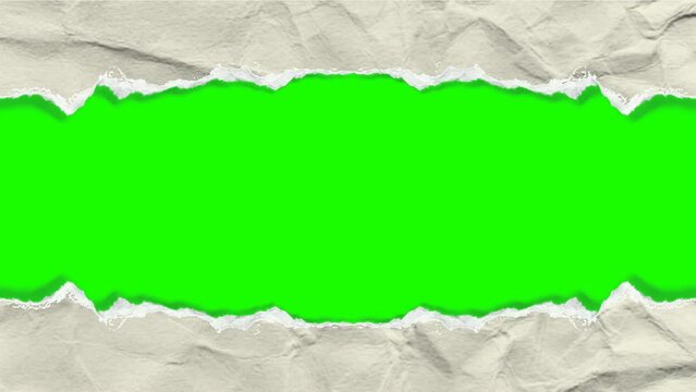 Torn ripped paper transition on a green screen. Texture paper tear animation. Page rip title effect. Slideshow motion graphic template.