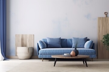 interior background design carpet sofa wall copy space indoor mock up living room house loft. Generative AI.