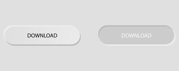 Gray download button icon. Download and click download buttons in neumorphism style. EPS 10 vector illustration