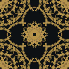 Golden and black decorative seamless pattern. Elegant endless ornate luxury texture. Vintage background for fabric, wrapping paper, textile, tile. Vector eps10