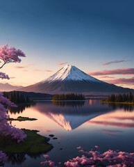 Fuji mountain with sakura, Illustration by Generative Ai