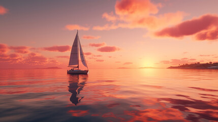 landscape yacht in the ocean during sunset. ai generative