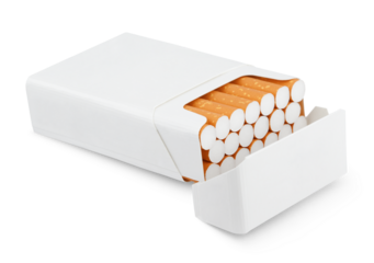 Open pack of cigarettes isolated on transparent background