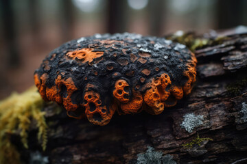 Closeup Of Chaga Mushroom In Forest. Generative AI - obrazy, fototapety, plakaty