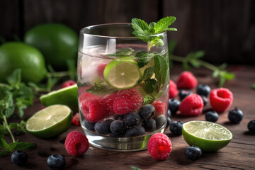 Cactus Water Cocktail With Fresh Herbs And Fruit. Generative AI