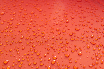 Water drops on the waterproof tent fabric.
Tent fabric.
Raindrops in the tourist tent are closing in the morning sun.
Condensation water droplets on orange surface. Camp in Hacilli village.