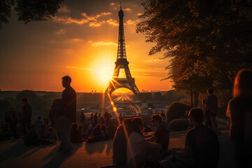 Eiffel Tower in Paris at sunset. Generative AI