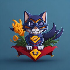 Obraz premium A cartoon cat wearing a superhero cape and mask.