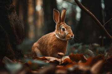 Fototapeta premium Rabbit in a forest. Generative AI