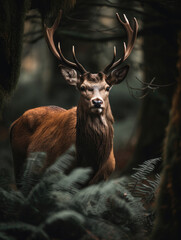 Portrait of majestic red deer stag. Generative AI