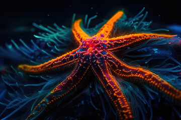 Obraz na płótnie Canvas Colorful neon starfish. Generative AI