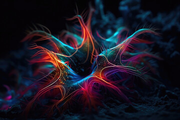 Colorful neon starfish. Generative AI