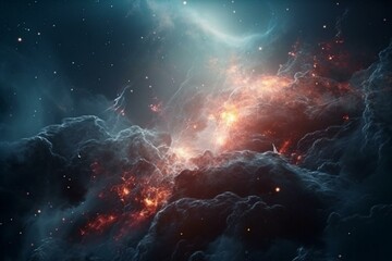 Obraz na płótnie Canvas A distant galaxy's universe contains nebulae and stars. Generative AI