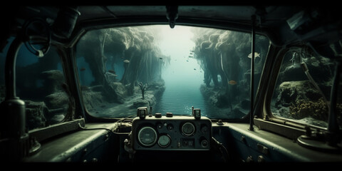 Submerged View from U-Boat Control Capsule of the Underwater Sea