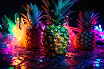 Neon pineapple. Generative AI