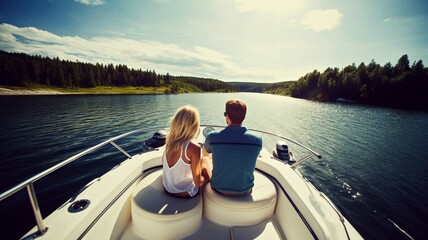 Fototapeta premium couple on a boat enjoy life generative ai